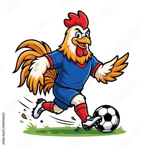 Cute rooster dribbling soccer mascot illustration