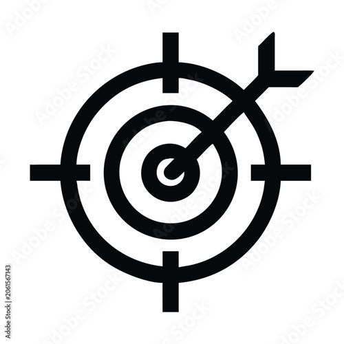 Bullseye target with arrow icon representing goal achievement and business strategy,