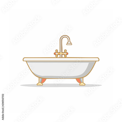 Flat vector shopping basket with orange handle and wheels