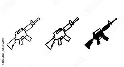 Bild auf Leinwand Assault Rifle Icons, Military Weapon Vector Graphics, Combat Firearm Symbols, Mo