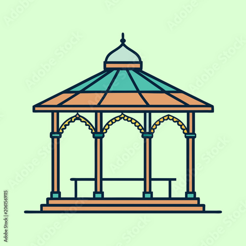 фотографія Stylized illustration of a vintage gazebo with benches and ornamental arches