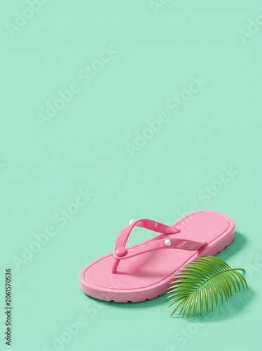 Summer Ready Pink Flip-Flop with Palm Leaf on Green