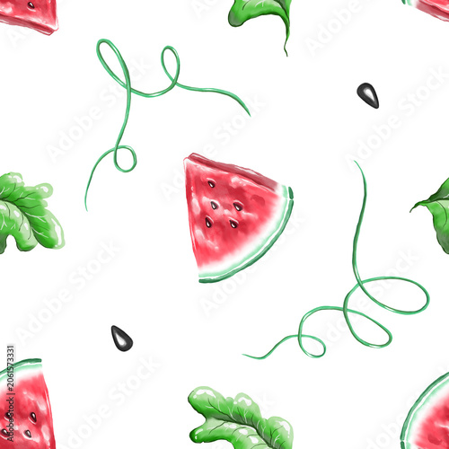 Watercolor watermelon seamless pattern