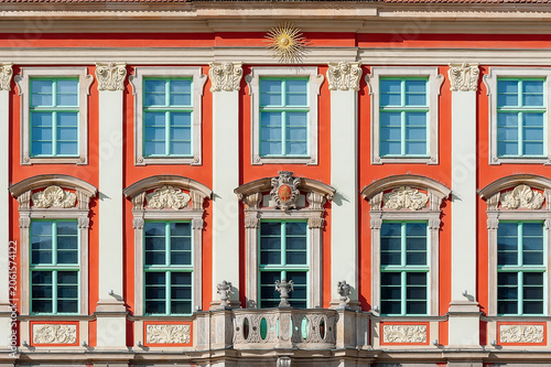 The facade of old the House Under the Golden Sun (Kamienica pod Zotym Socem) in Wrocaw, Poland