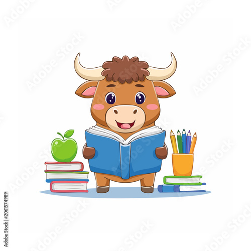Cartoon teacher holding apple and books