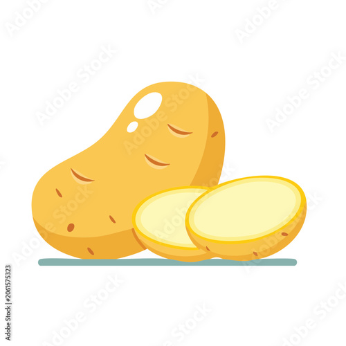 Flat design illustration of a potato and slices