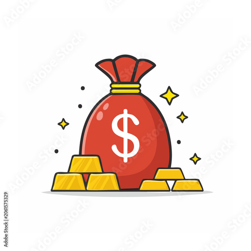 Flat design piggy bank with coins and money
