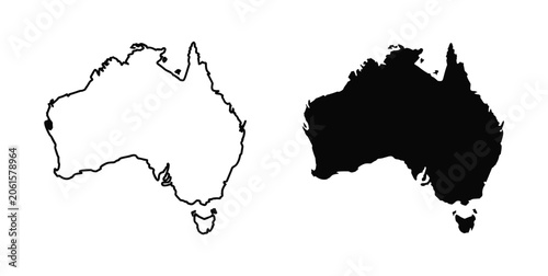 Australia Map Outlines: A stark visual representation of the Australian continent, shown in both its negative and positive space form.