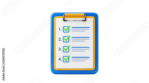 Vector illustration of clipboard with checklist and green check marks on a transparent background
