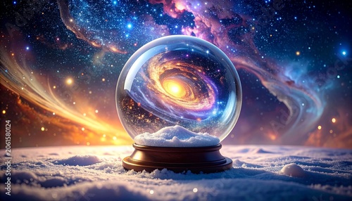 Cosmic globe on snowy surface