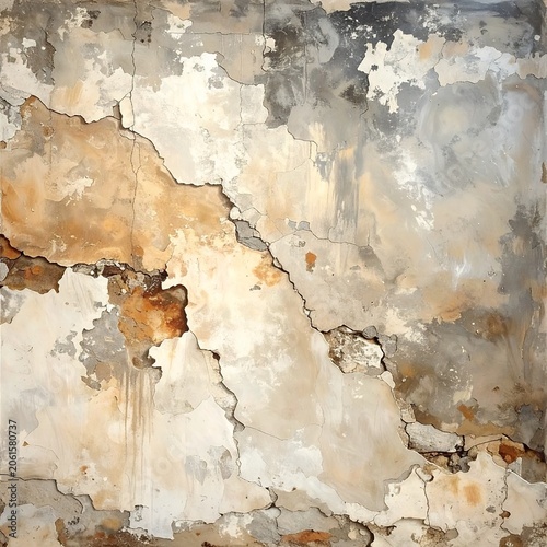 Cracked textured peeling plaster wall