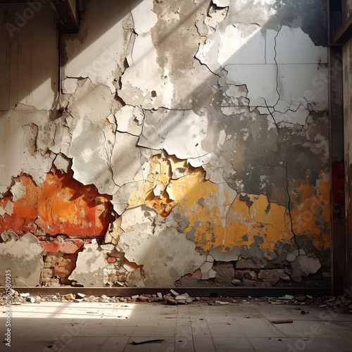 Crumbling wall with peeling paint