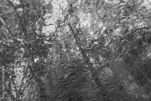 Abstract Rain Pattern on Glass Window in Black and White