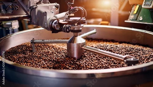 robotic arm precisely roasts premium coffee beans in a modern automated production facility ensuring consistent quality and efficiency industrial precise premium coffee