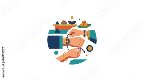 Cuadro en lienzo Raksha Bandhan Celebration Illustration with Rakhi Thread and Traditional Ritual
