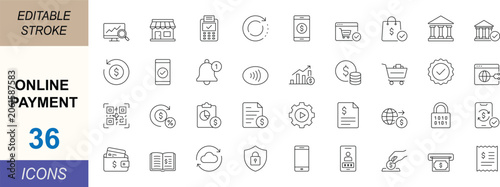 Fotografie Online payment line icon set
