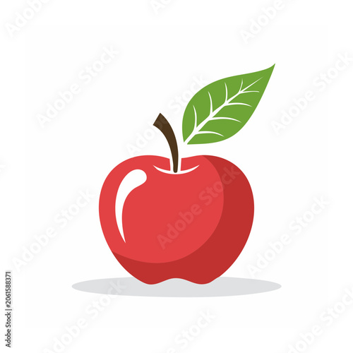 Red heart with green leaf isolated on white