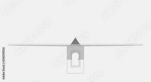Abstract minimalist architectural drawing of a minimalist structure with an arched doorway