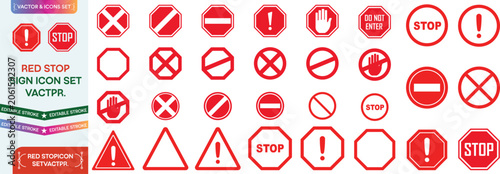 Bild auf Leinwand Set stop red sign icon with white hand, do not enter