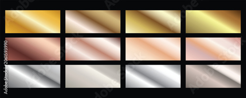 Collection of gold silver bronze and rose gold gradient texture background vector
