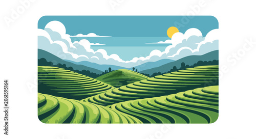 Obraz na plátně Flat style vector of Vietnamese or Indonesian rice field landscapes with layered