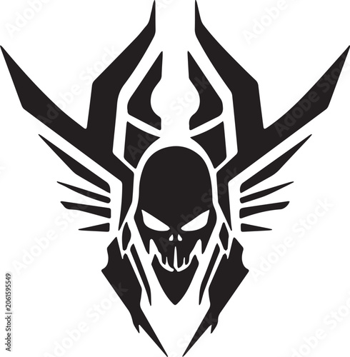Gothic skull emblem with aggressive geometric wings