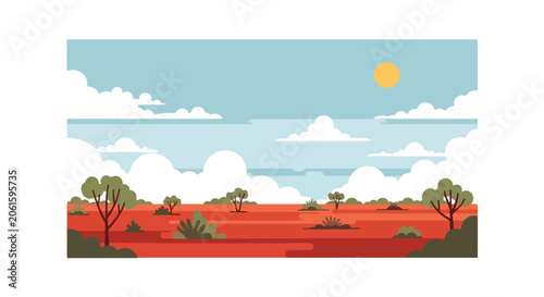 Obraz na płótnie Flat style vector of the Australian outback featuring red terrain and open skies