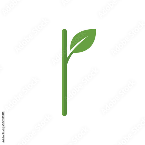 Minimalist green leaf on vertical plant stem icon.