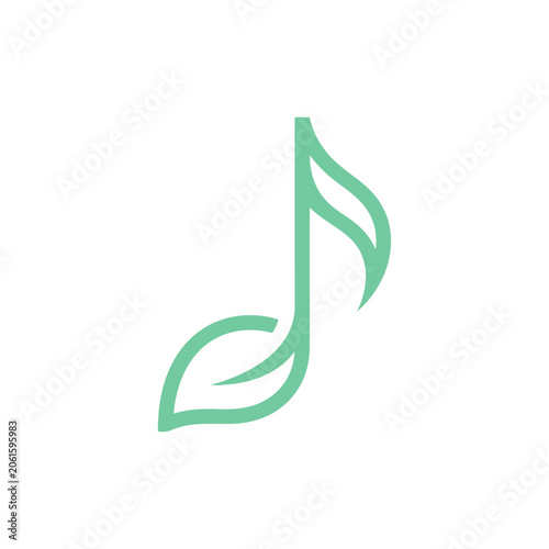Musical note icon with green leaf sprout detail.