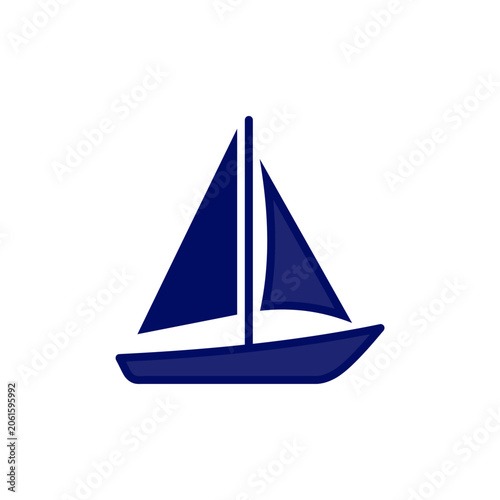 Flat blue sailboat icon with single dark sail.
