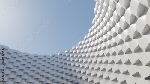 Fotografie Abstract modern parametric architecture facade with white geometric textured cur