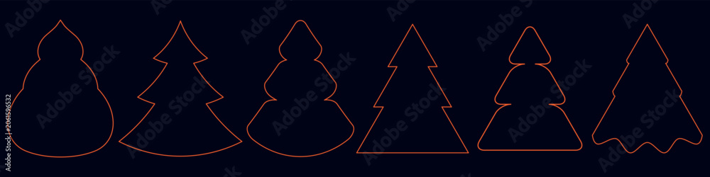 Fototapeta premium Collection of decorative Christmas tree outlines in different styles and silhouettes. Minimal holiday design elements for greeting cards and seasonal graphics.