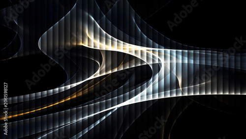 Abstract black and white fractal wave background with light lines motion blue and orange energy pattern technology concept design wallpaper