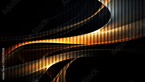 Abstract glowing city at night with bridge, river, road and tunnel lights in fractal wave design with technology motion lines, rainbow colors, abstract texture wallpaper illustration backdrop
