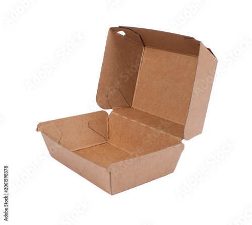 Brown disposable paper food box isolated on white