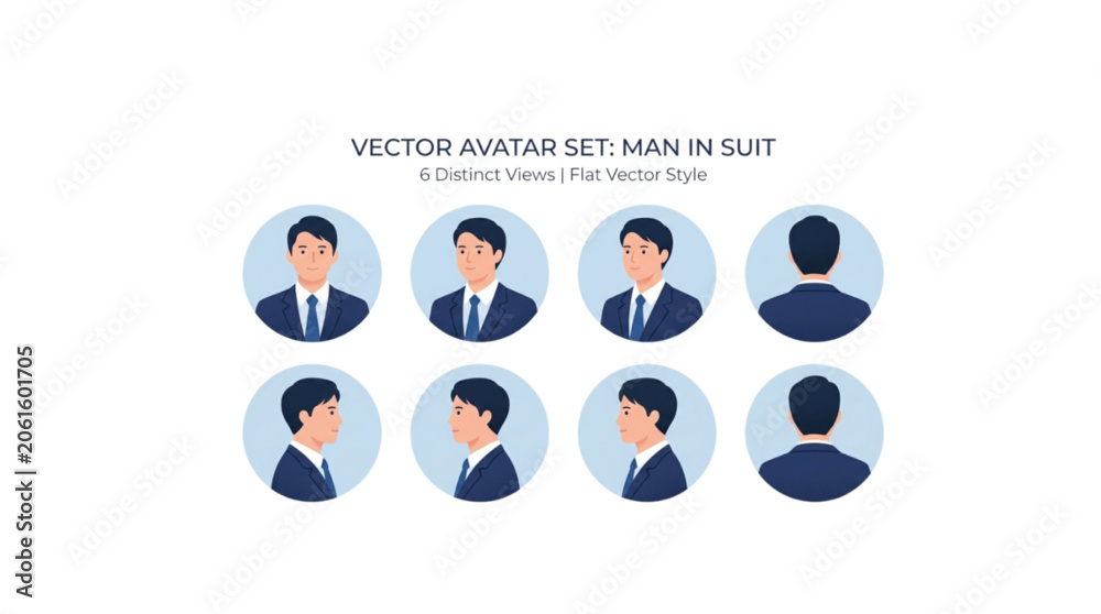 Fototapeta premium Professional Businessman Avatar Set Featuring Diverse Head Angles for Corporate Identity Design