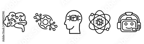 Advanced artificial intelligence ecosystem and automated tech intelligence icon set
