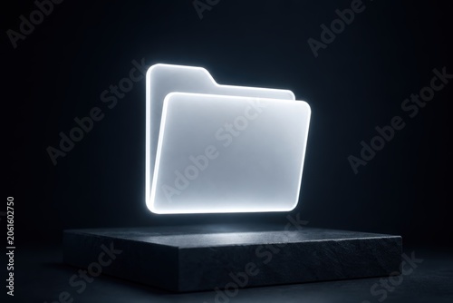 Glowing Document Folder Icon in Dark Background for Digital Use