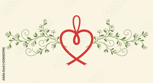 Elegant decorative divider featuring a red heart ribbon symbol with floral vine flourishes.
