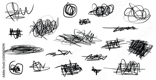 Quadro su tela Assorted hand drawn pen scribbles and chaotic ink textures