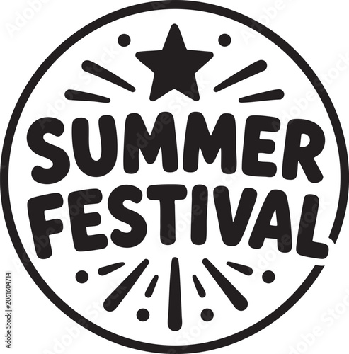 Black and White Summer Festival Badge Illustration