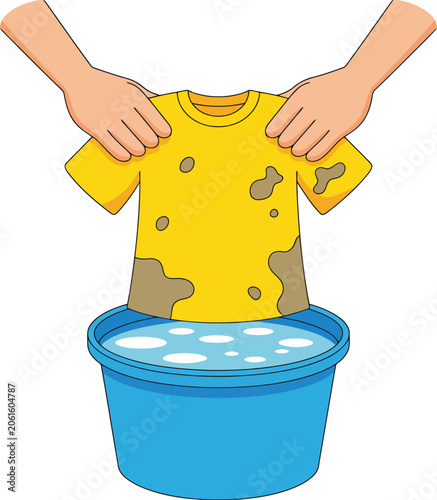 Photos Hands washing dirty yellow shirt in vector illustration