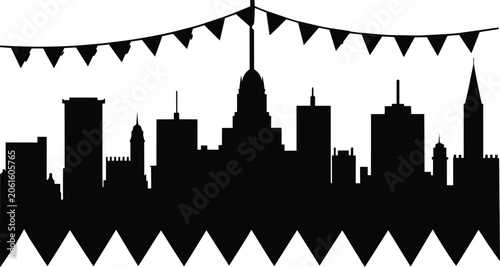Fotografie A stark black silhouette of a city skyline featuring numerous modern skyscrapers