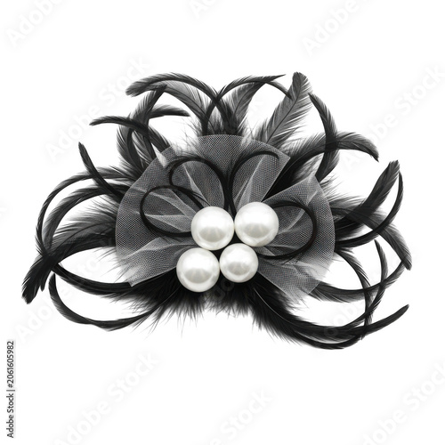Black lace flower headband with pearls