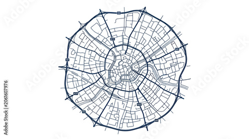 Foto Circular City Map with Radial Roads and Highways - Top View