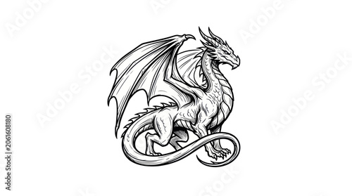 Obraz na płótnie Mythical Dragon Illustration - Fantasy Creature Sketch