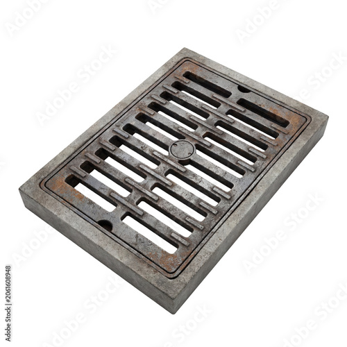 Storm Drain Street Grate 3D Isolated on Transparent Background