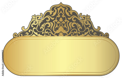 Luxury gold vintage frame with ornate dark header on white background