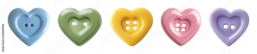 Fototapeta premium PNG Colorful heart-shaped sewing buttons on transparent background