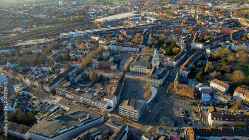 Aerial view beside the old town above the city Witten in Germany, on a sunny afternoon in autumn.
